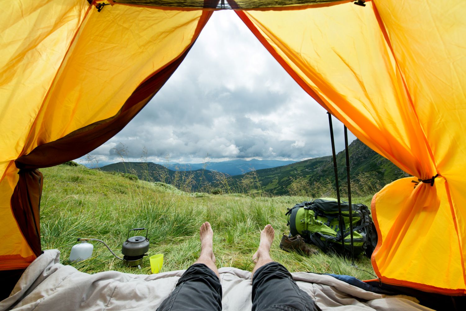 Camping in a tent